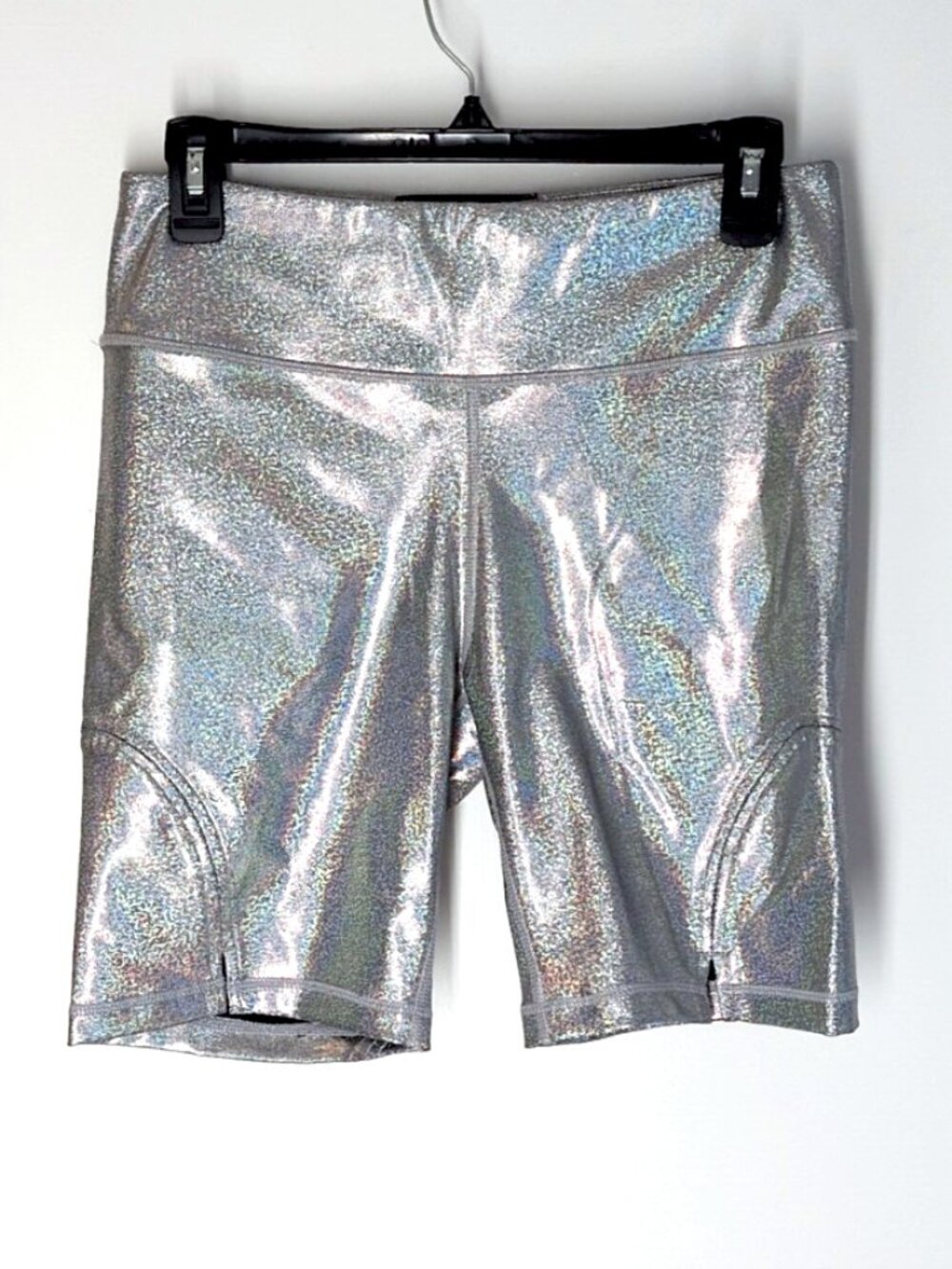 Mono B silver metallic iridescent holographic bike shorts L gym high rise